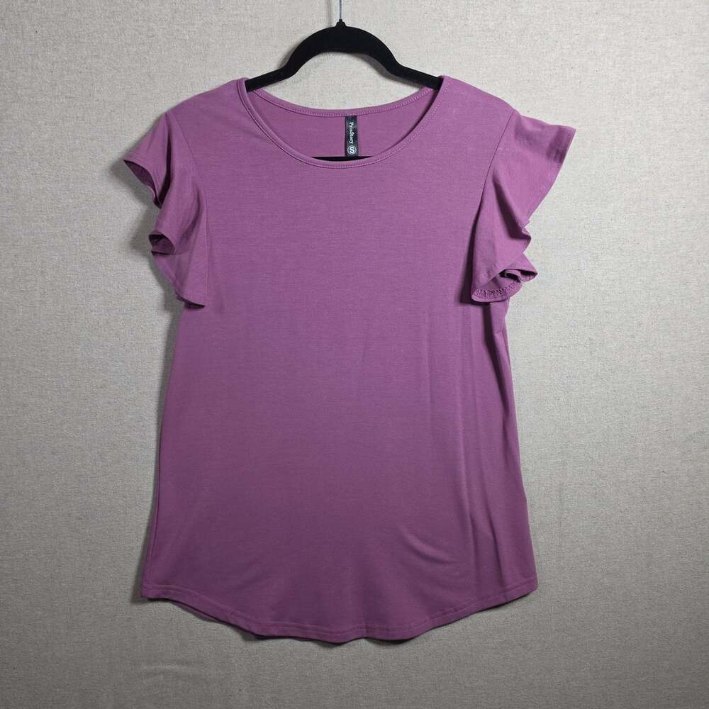 PrinStory Ruffle Flutter Sleeve Flowy Blouse Womens Size Small Purple